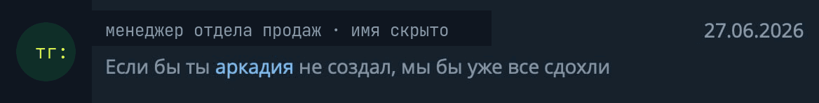 Отзыв менеджера об Аркадии